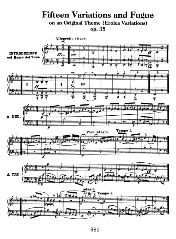 Partitura da música Variations and Fugue for Piano in E flat major