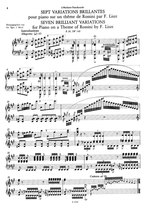Partitura da música Variations Brillantes Sur Un Thème De Rossini S.149