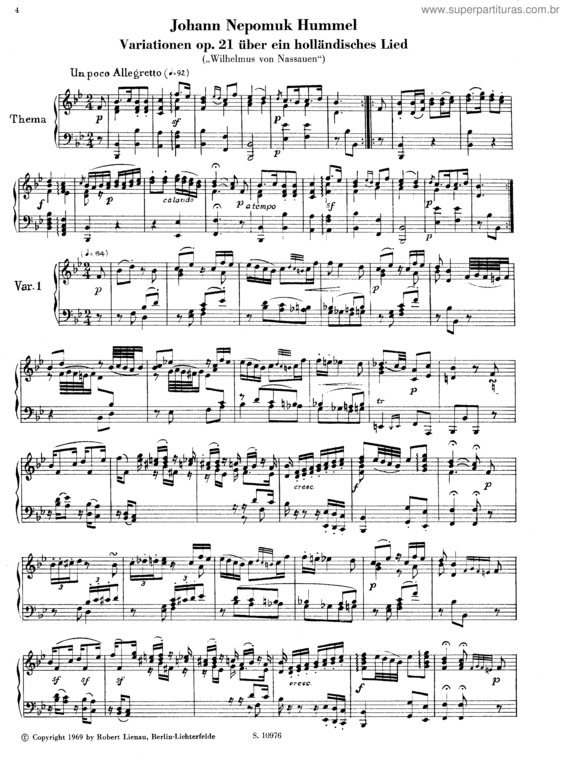 Partitura da música Variations for Piano on a Dutch Song
