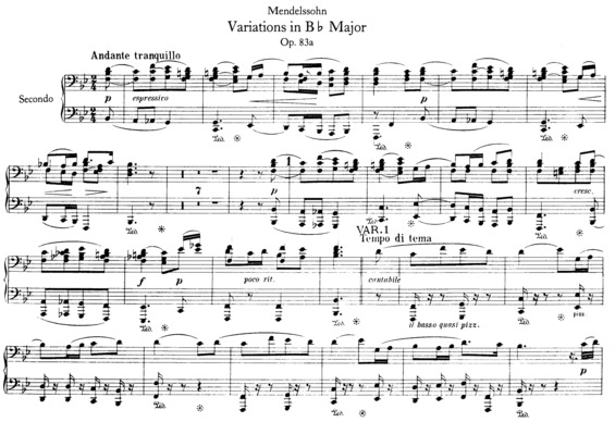 Partitura da música Variations in B flat major