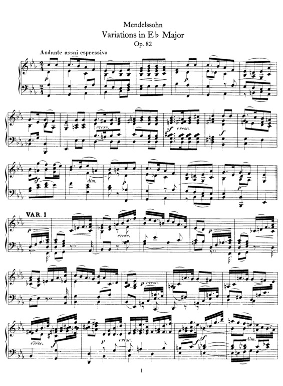 Partitura da música Variations in E flat major