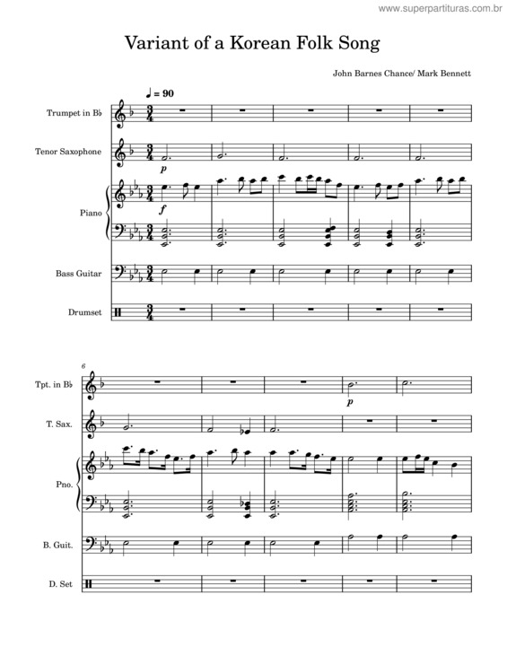 Partitura da música Variations On A Korean Folk Song – John Barnes Chance Variant Of A Korean Folk Song