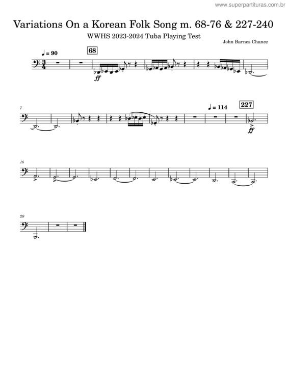 Partitura da música Variations On A Korean Folk Song – John Barnes Chance