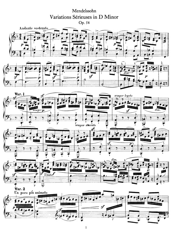 Partitura da música Variations Serieuses in D minor