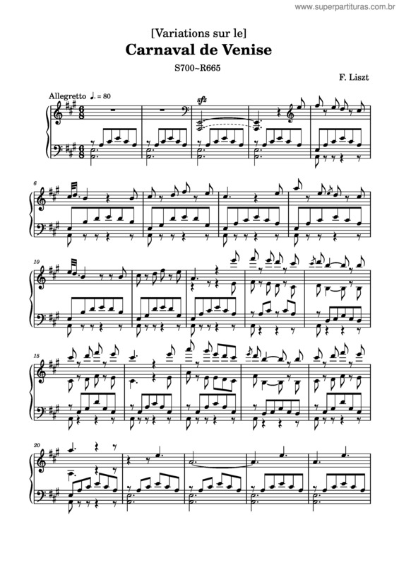 Partitura da música Variations Sur Le Carnaval De Venise, S.700A
