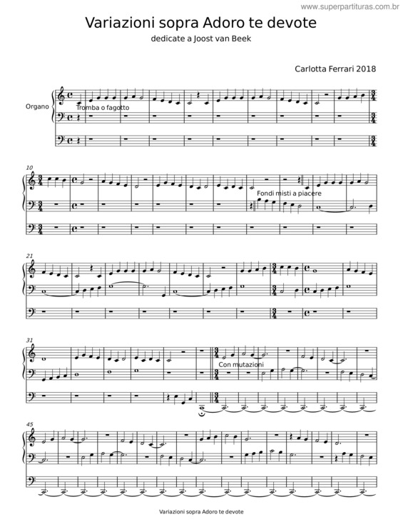 Partitura da música Variazioni Sopra Adoro Te Devote – Carlotta Ferrari
