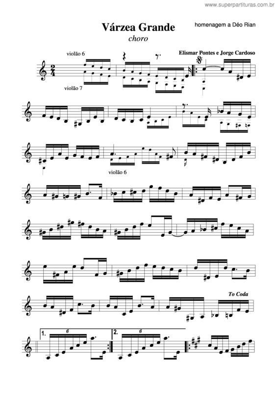 Partitura da música Várzea Grande