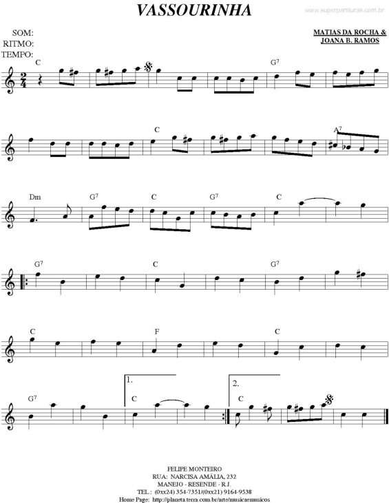 Partitura da música Vassourinha