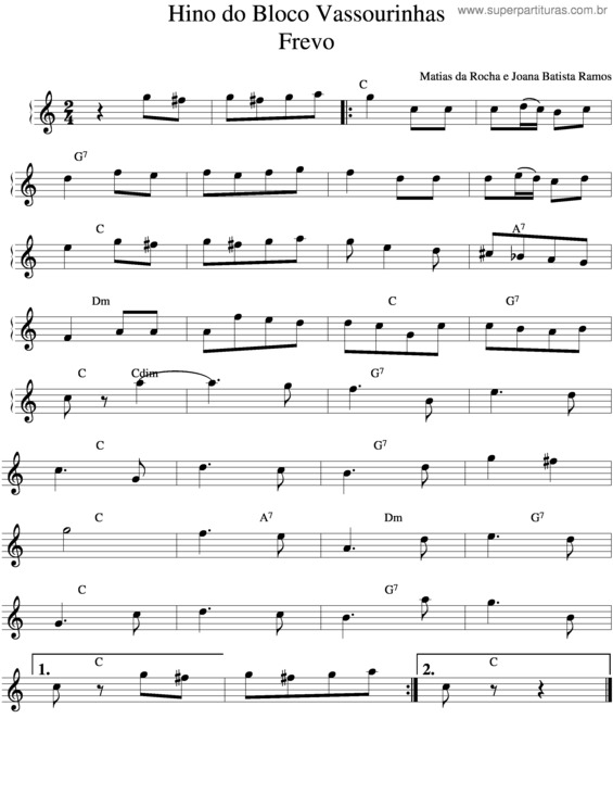Partitura da música Vassourinhas