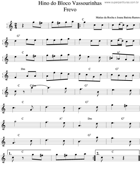 Partitura da música Vassourinhas