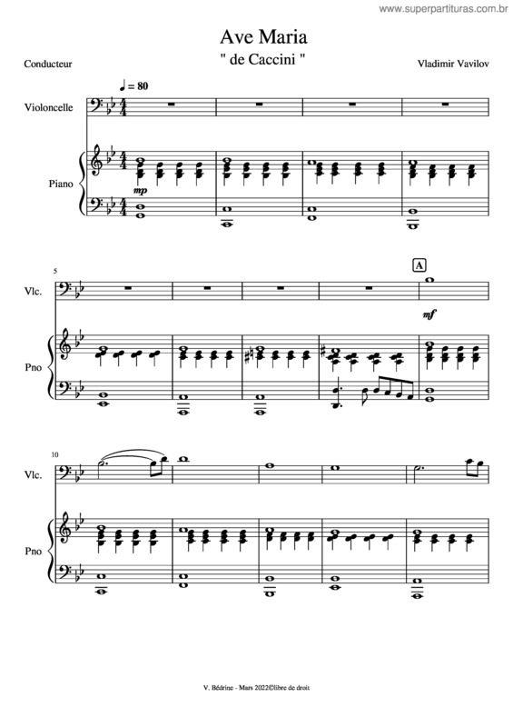 Partitura da música Vavilov – Ave Maria De Caccini – Cello & Piano
