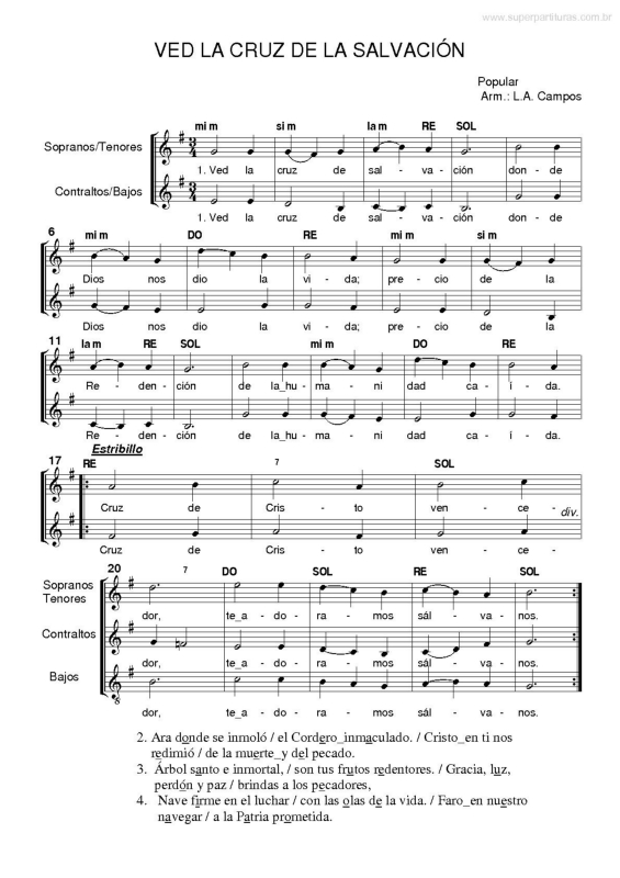 Partitura da música Ved La Cruz de La Salvación