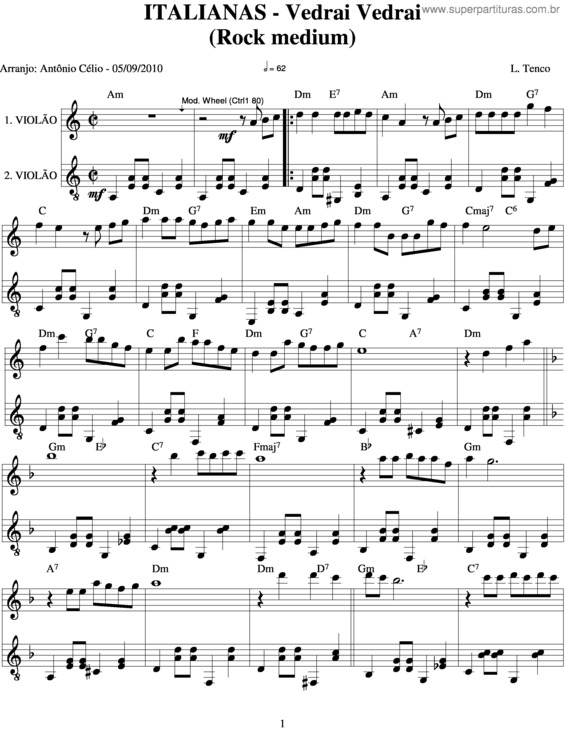 Partitura da música Vedrai Vedrai