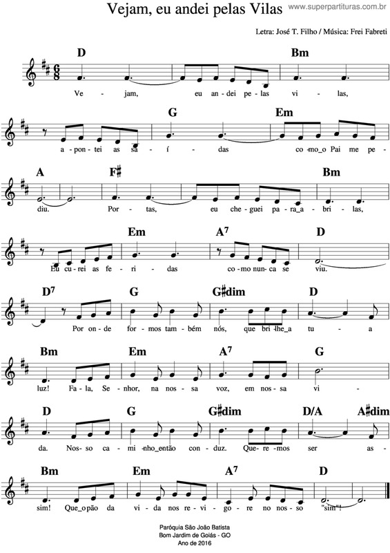 Partitura da música Vejam, Eu Andei Pelas Vilas