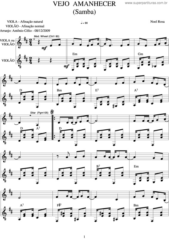 Partitura da música Vejo Amanhecer v.2