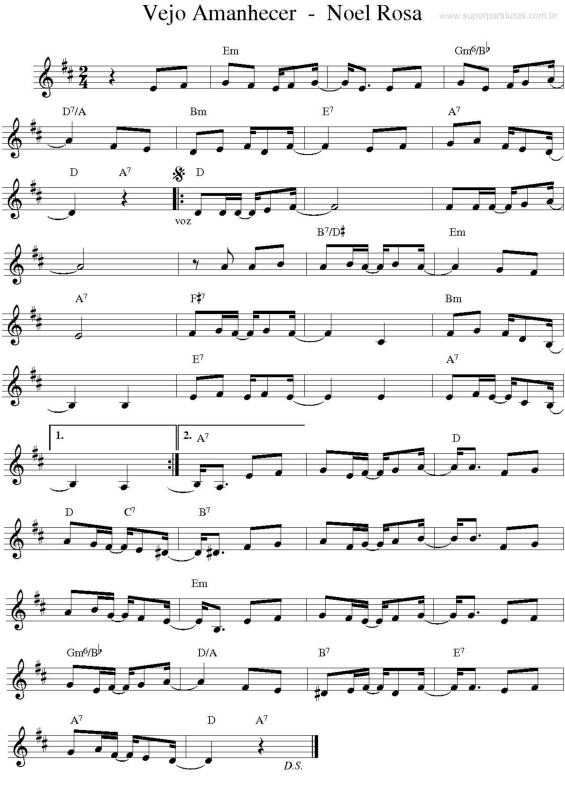 Partitura da música Vejo o Amanhecer