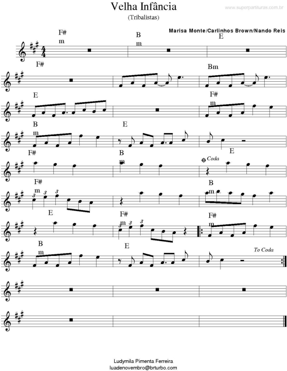 Partitura da música Velha Infância v.2