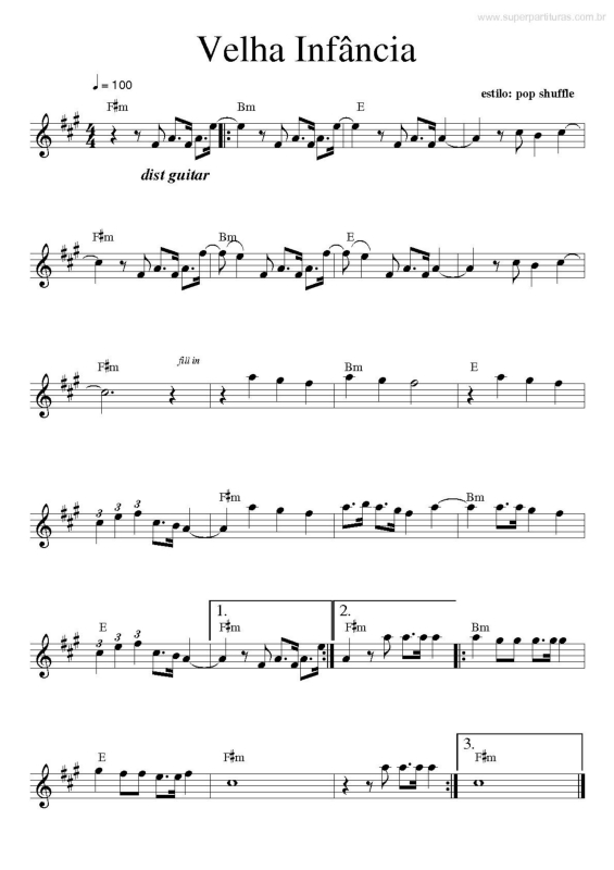 Partitura da música Velha Infância v.3