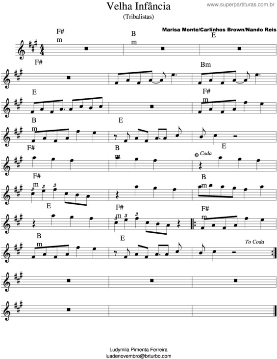 Partitura da música Velha Infância v.6