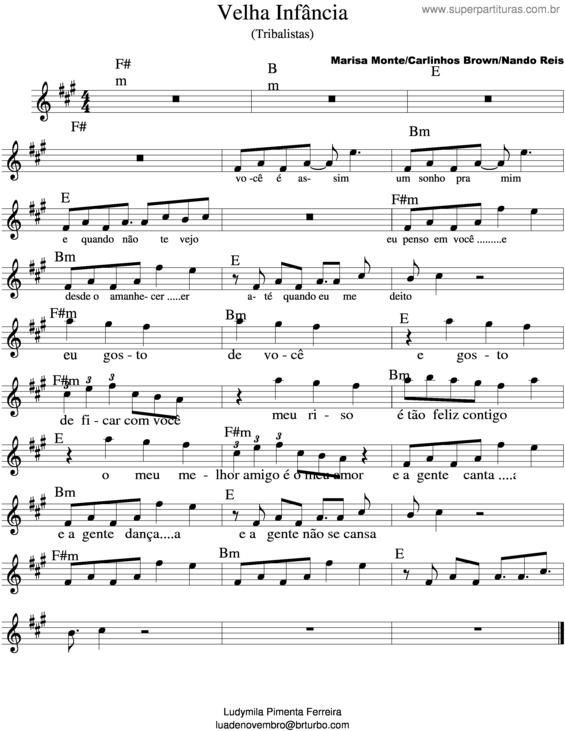 Partitura da música Velha Infância v.7