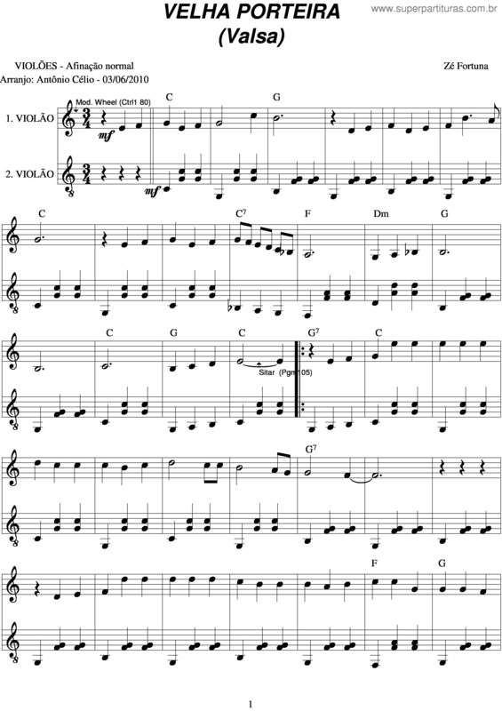 Partitura da música Velha Porteira