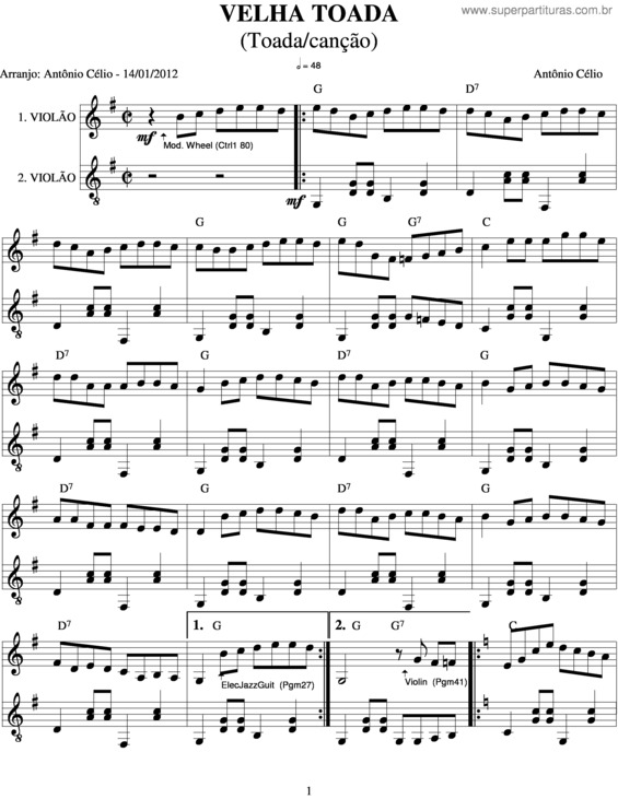 Partitura da música Velha Toada