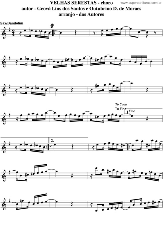 Partitura da música Velhas Serestas v.5