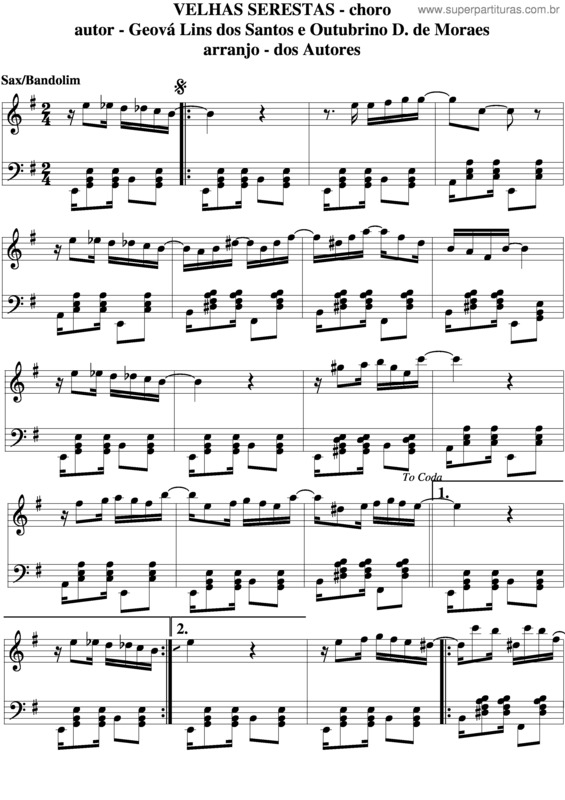 Partitura da música Velhas Serestas v.6