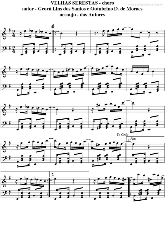 Partitura da música Velhas Serestas