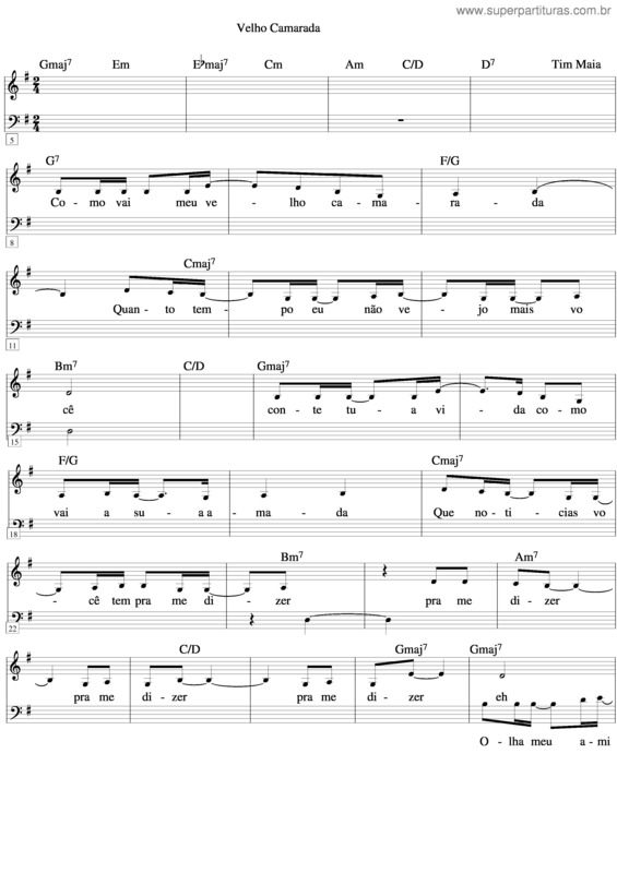 Partitura da música Velho Camarada