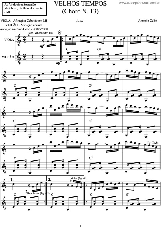 Partitura da música Velhos Tempos v.5