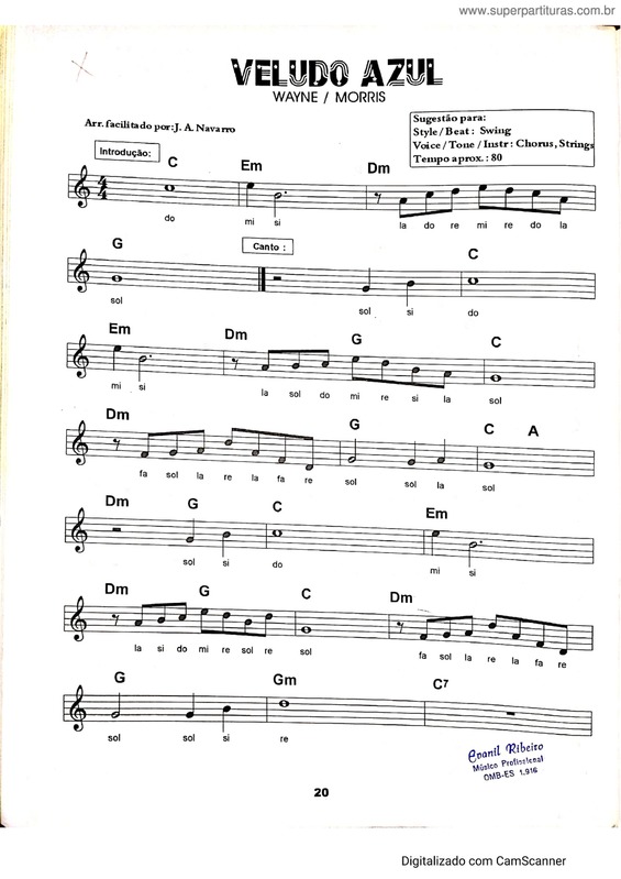 Partitura da música Veludo Azul