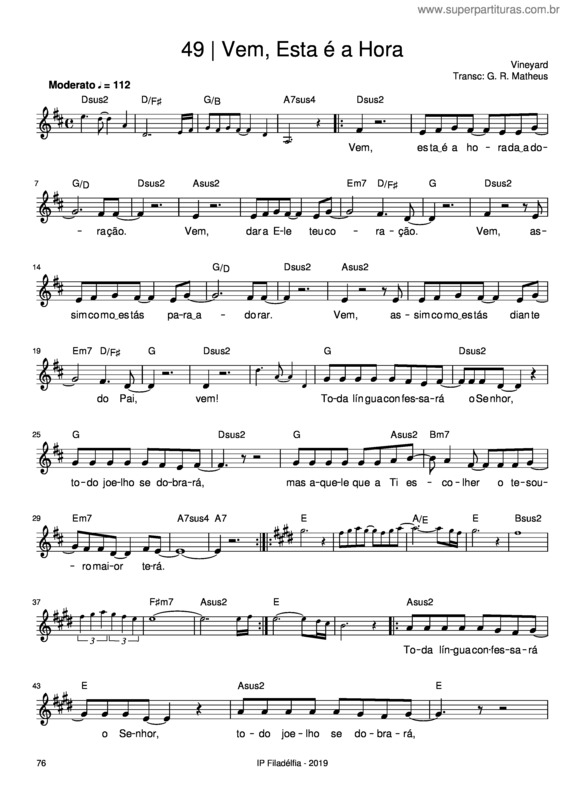 Partitura da música Vem, Esta É A Hora – Vineyard