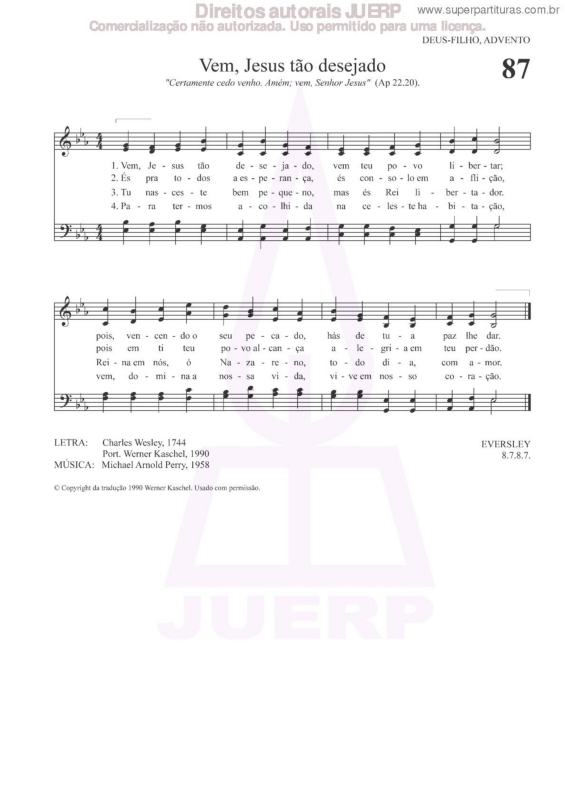 Partitura da música Vem, Jesus Tão Desejado - 87 HCC v.2