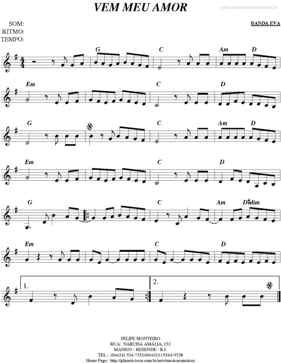 Partitura da música Vem  meu amor