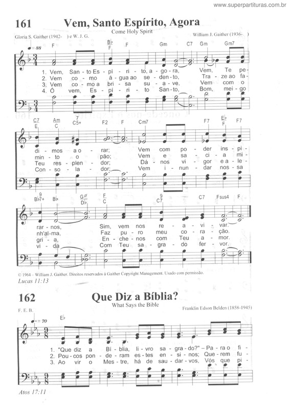 Partitura da música Vem, Santo Espírito, Agora