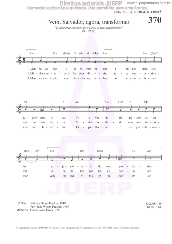 Partitura da música Vem, Senhor, Agora, Transformar - 370 HCC