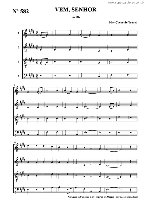 Partitura da música Vem, Senhor