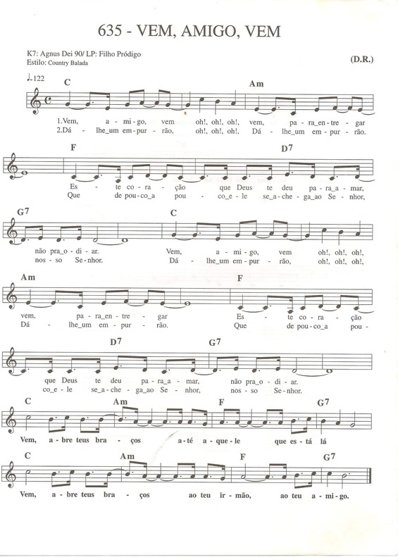 Partitura da música Vem Amigo Vem