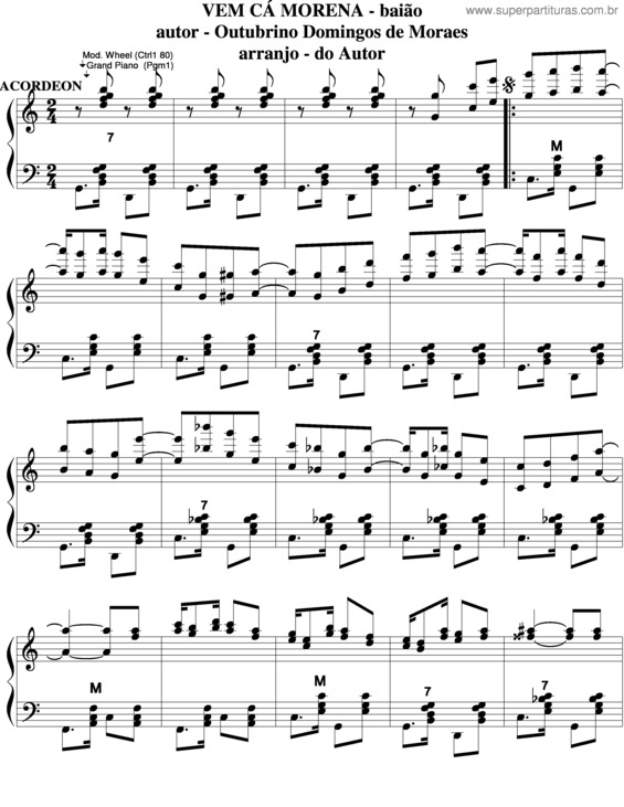 Partitura da música Vem Cá Morena v.2