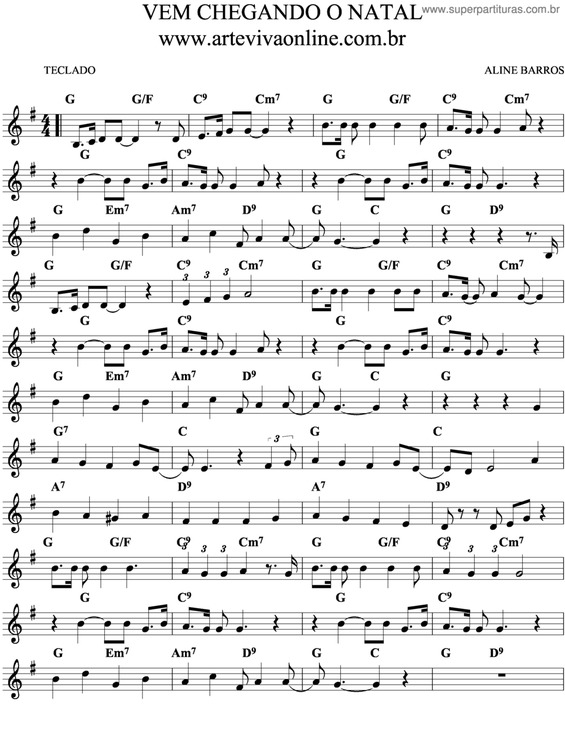 Partitura da música Vem Chegando O Natal