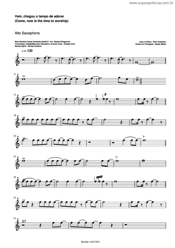 Partitura da música Vem Chegou O Tempo Jerusalem Sax Alto Icm
