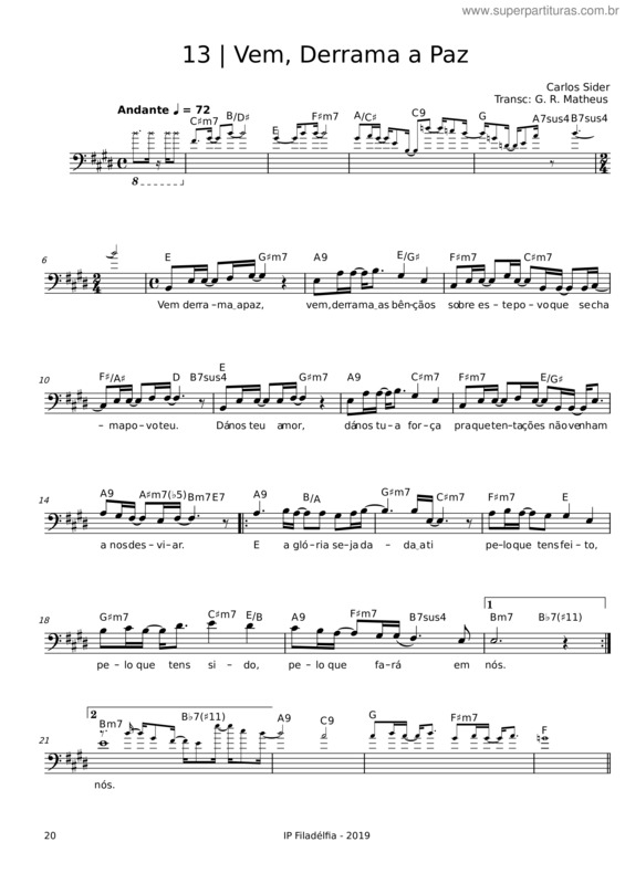 Partitura da música Vem Derrama A Paz