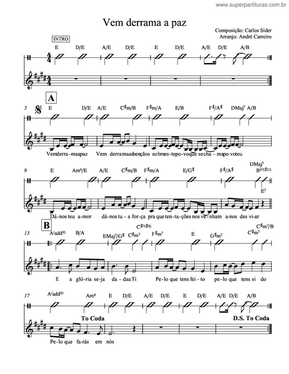 Partitura da música Vem Derrama Paz v.2