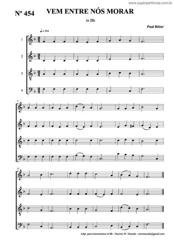 Partitura da música Vem Entre Nós Morar
