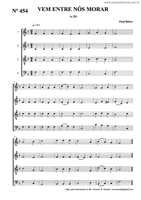 Partitura da música Vem Entre Nós Morar