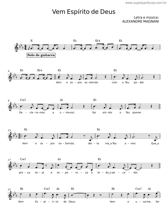 Partitura da música Vem Espírito De Deus – Alexandre Magnani