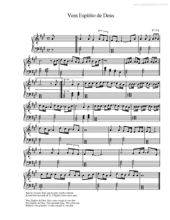 Partitura da música Vem Espírito de Deus