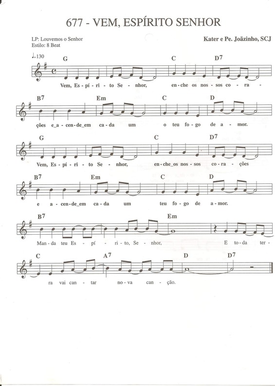 Partitura da música Vem Espírito Senhor