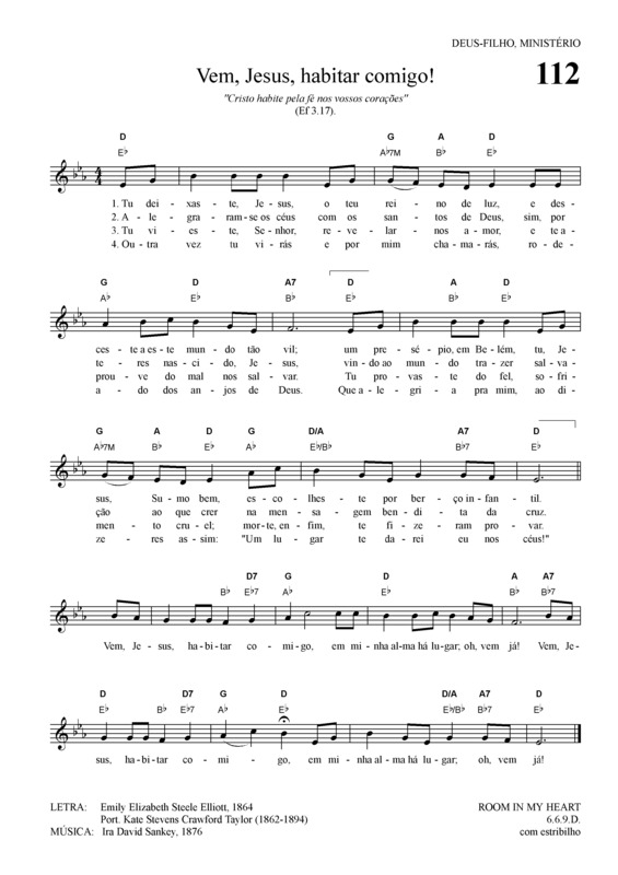 Partitura da música Vem Jesus Habitar Comigo